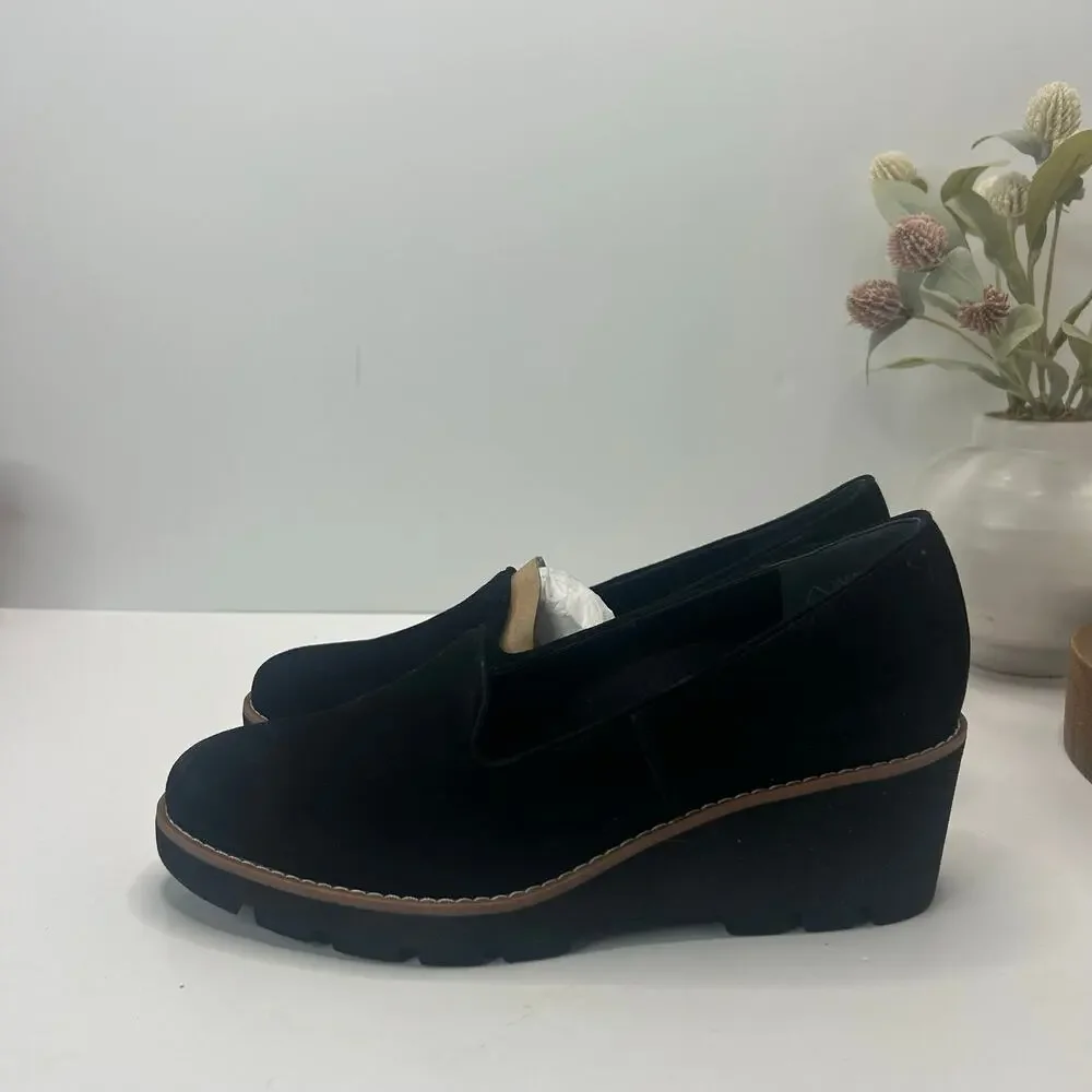 Vionic Willa Wedge Loafers Suede Slip On Black Women's 8.5M NWOB